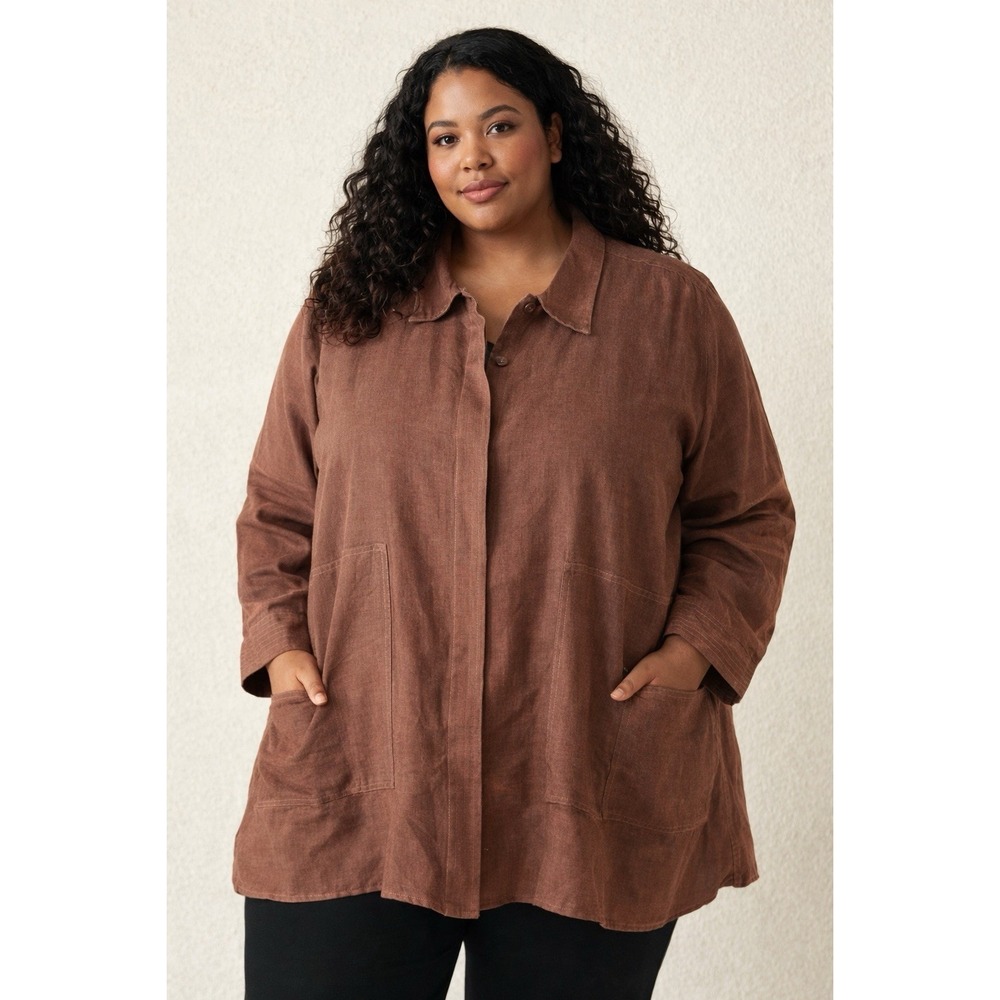 Ashley Stewart Linen Blazer Women's 24 Brown Office Career Jacket Lagen Casual